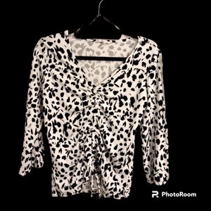 ❤Cropped Top Como Blu SZ Small Rhinestone Sleeves Rouched Adjustable Tie Front